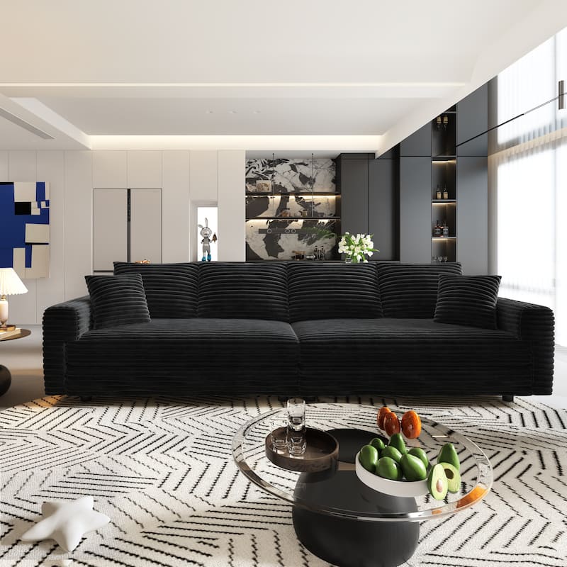 102.4" Corduroy Couch with Ottomans, 4 Seat Convertible Modular Sectional Sofa, Upholstered Couches with Pillows for Living Room