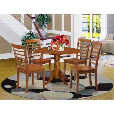 Kitchen Dinette Set - 5 Piece Round Table & Chairs - Asian Hardwood - Modern Design