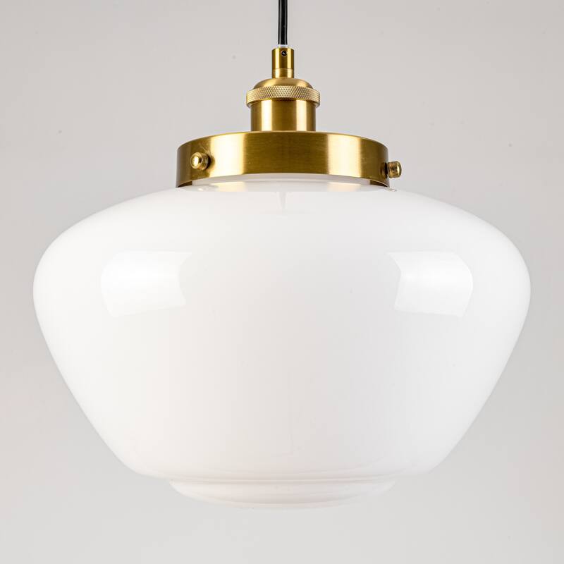 1-Light Mid-Century Modern Brass/Black Frosted Glass Globe Dome Pendant Light