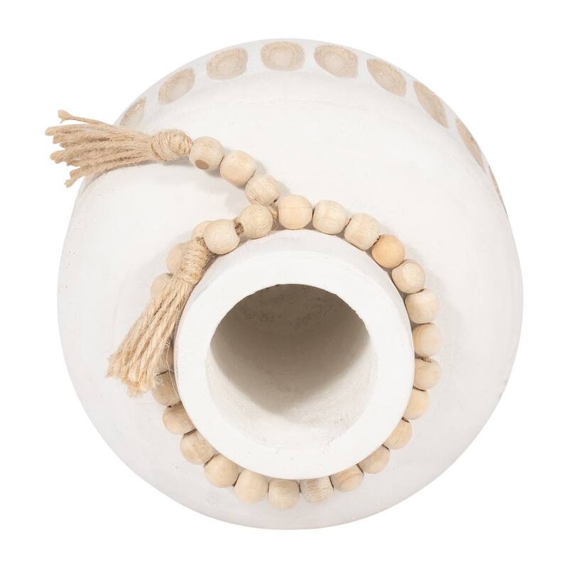 Sagebrook Home Wood, 8" Round Ridged Vase With Tassels, Round, 8"H, Ridged