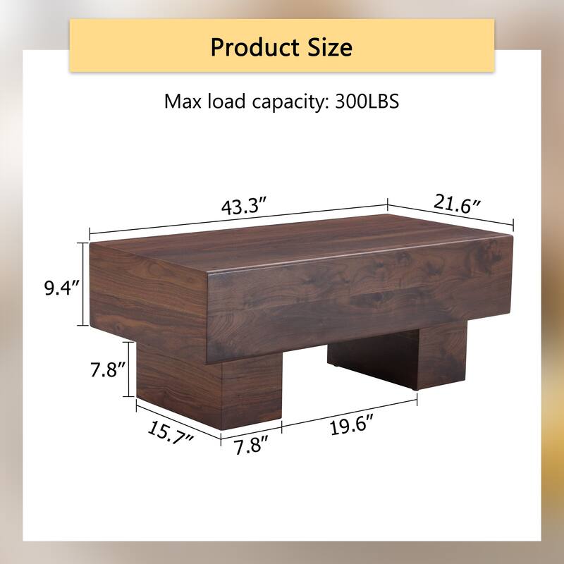 43.3" Modern Rectangular Coffee Table with Sturdy MDF Support Legs for Living Room