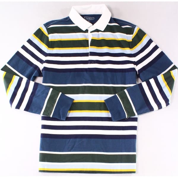 Club Room Mens Shirt Blue Size Medium M Striped Long Sleeve Polo