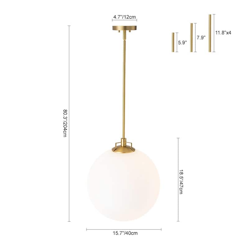 Mininalist 1-Light Single Glass Frosted Globe Pendant - 15.7in