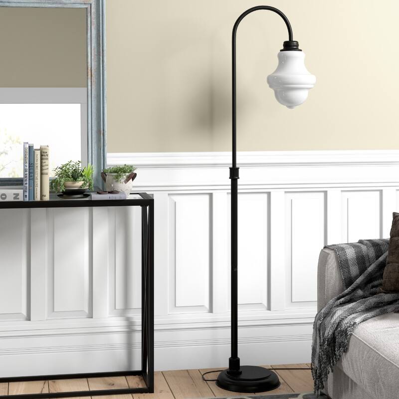 70” Black Arched Floor Lamp with Empire Glass Shade Plug-In Light for Living Room or Bedroom - 70"H x 12"W x 12"D