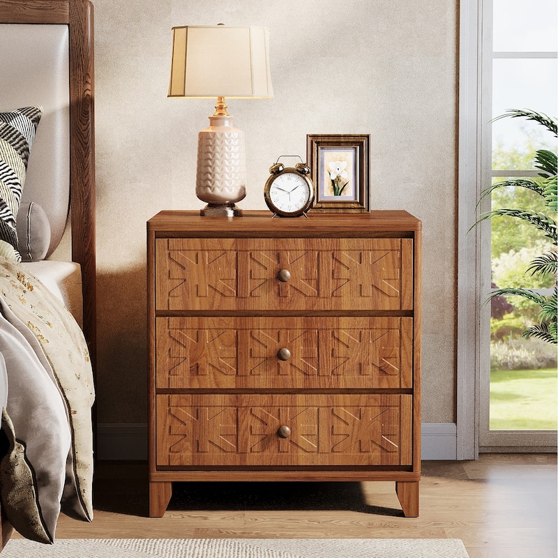 3-Drawer Nightstand for Bedroom, Living Room, Rustic Brown