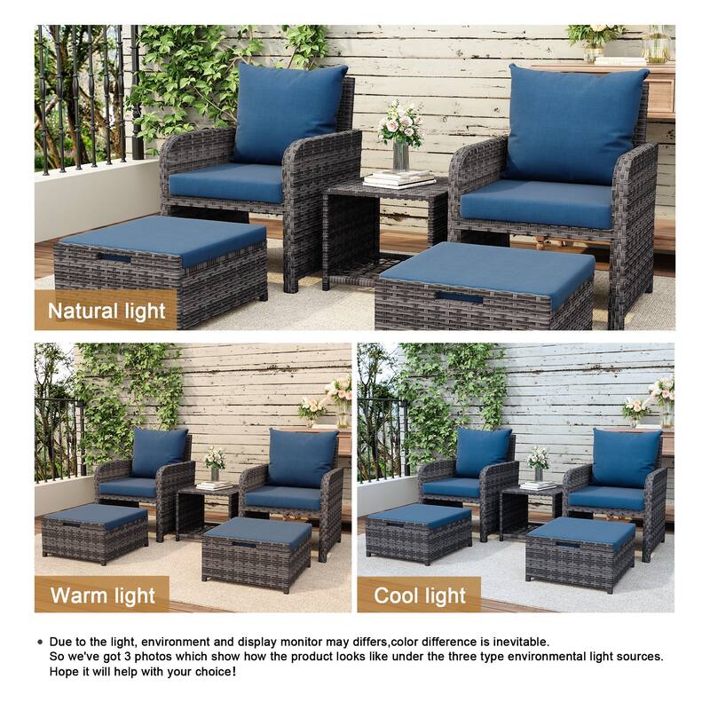 Patio 5 Pieces Rattan Cushioned Conversation Set With Ottoman Coffee Table
