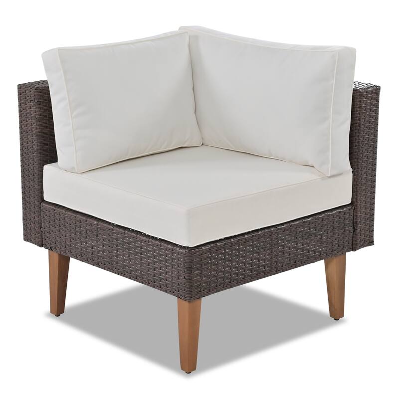 4 Piece Outdoor Furniture Set, All Weather Conversation Set, L-Shape Wicker Sofa Set with Pillows and Coffee Table