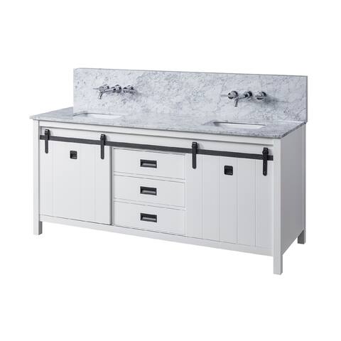 Da Vinci Premium 72 in. Vanity in White with White Carrara Marble Top with white basins