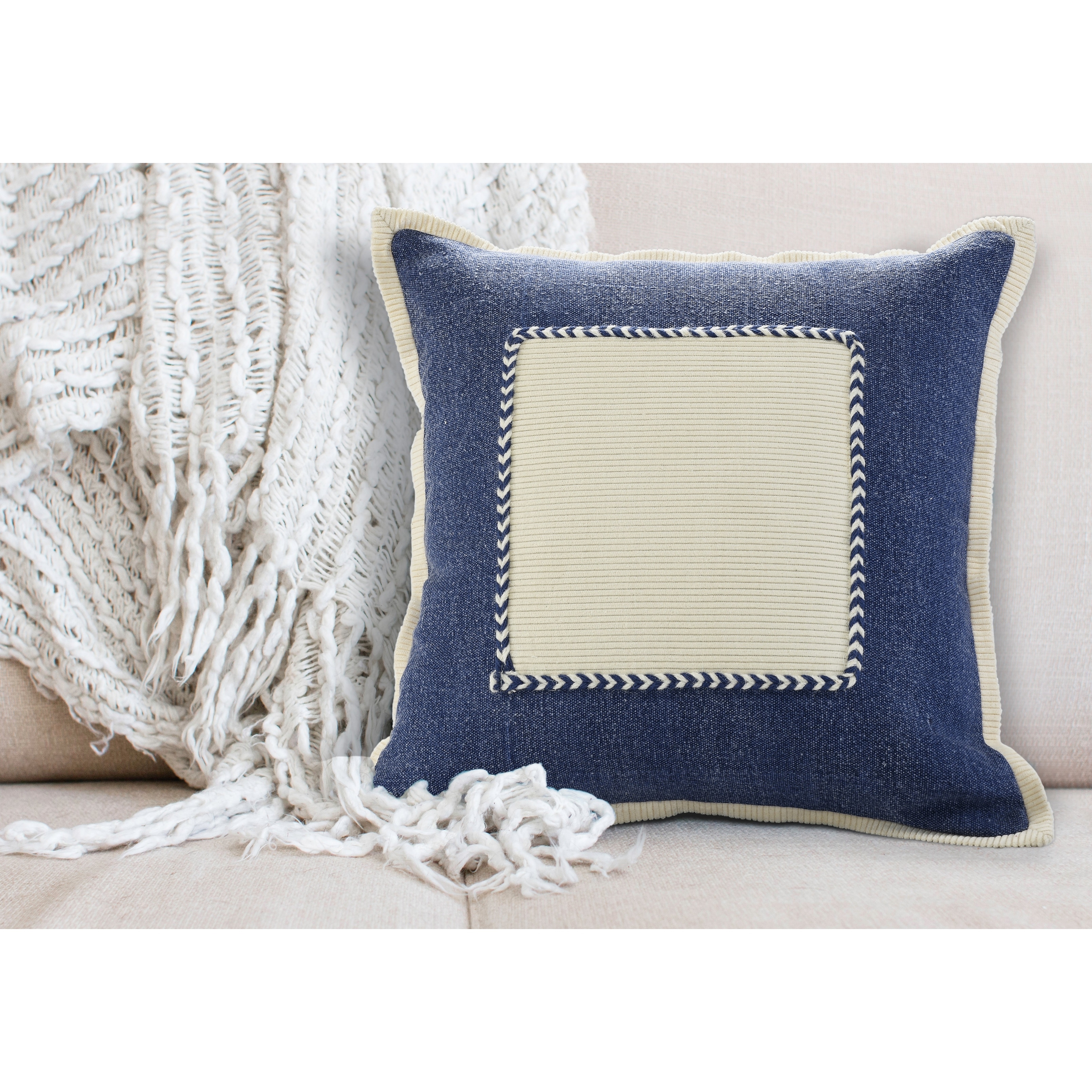 Navy Solid Cotton Applied Throw Pillow - On Sale - Bed Bath & Beyond ...
