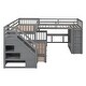 preview thumbnail 13 of 43, Twin-Twin over Full L-Shaped Bunk Bed with 3 Drawers, Portable Desk, Wardrobe, Guardrails & Solid Pine Frame, Grey