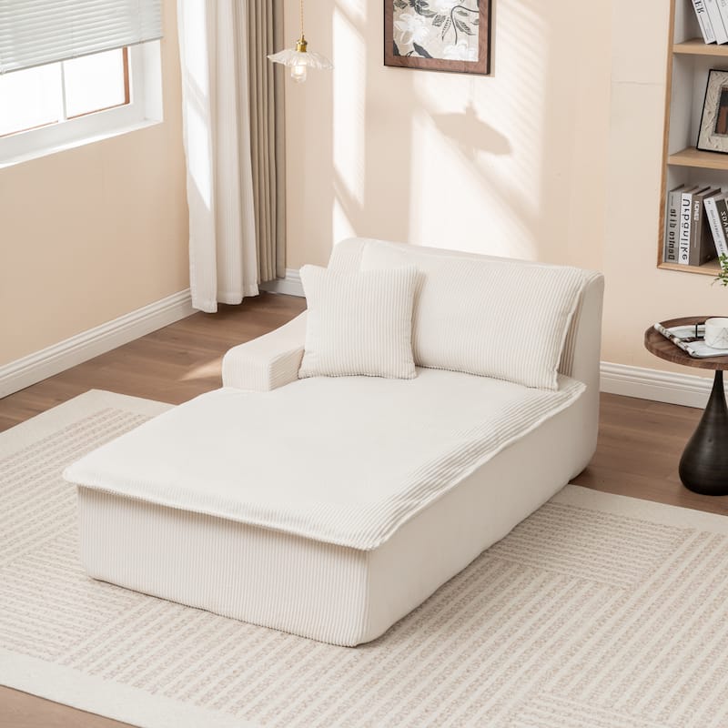 Oversized Chaise Lounge Chair, Upholstered Sofa Bed for Living Room, Corduroy Sleeper Couch Comfy Recliner Bedroom Reading Seat