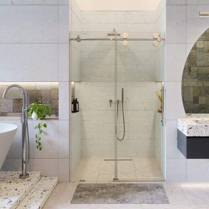 Fine Fixtures Frameless Clear Sliding Bathroom Shower Door - 48" x 75" - Single - Polished Chrome