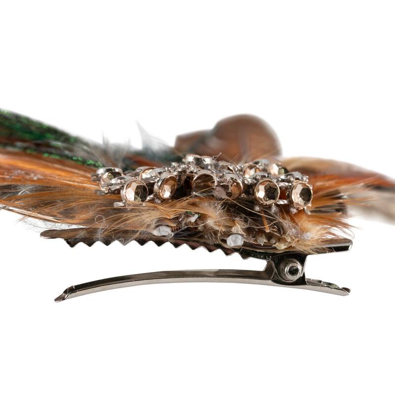 Peacock Feather Christmas Clip-On Ornament - 6" - Brown, White and Green