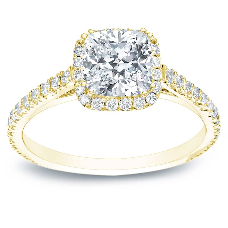 Auriya 14k Gold 1 1/2ctw Cushion-cut Halo Diamond Engagement Ring Certified (H-I, SI1-SI2) - Yellow - 4