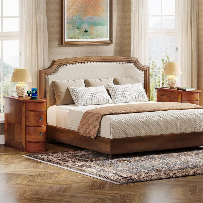 Solid Wood End Table, Two-Drawer Narrow Side Table, Fully Assembled
