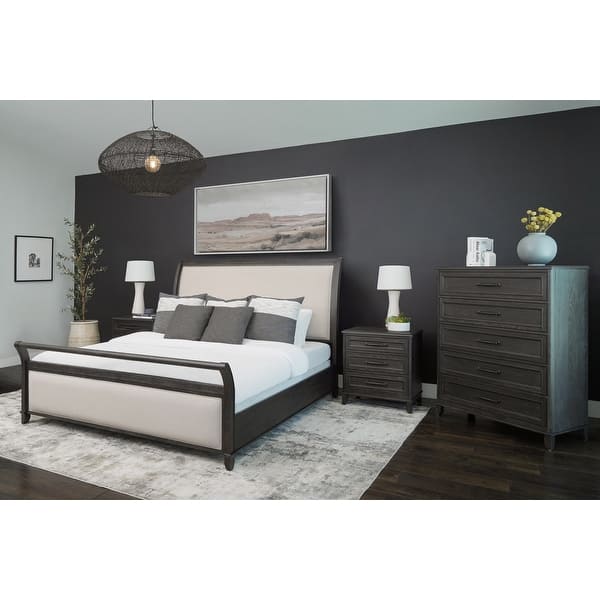 Abbyson Cindi 4 Piece Grey Bedroom Set with Sleigh Bed Bed Bath