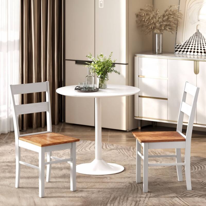 Set of 2 Dining Chairs Light Grey Teak Rubber Wood Armless Open Back Kitchen Seating - 15.7" W x 19.9" D x 34.8" H