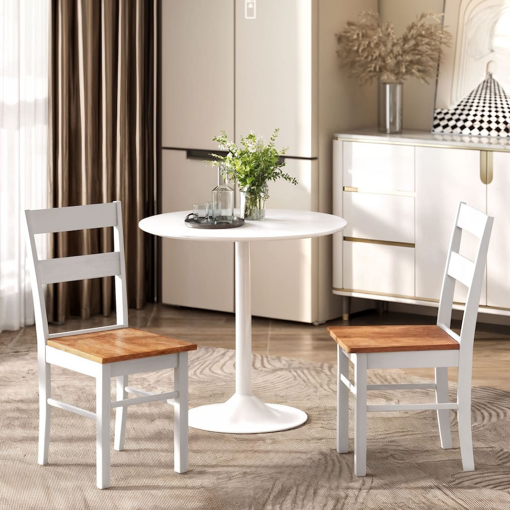 Set of 2 Dining Chairs Light Grey Teak Rubber Wood Armless Open Back Kitchen Seating - 15.7" W x 19.9" D x 34.8" H