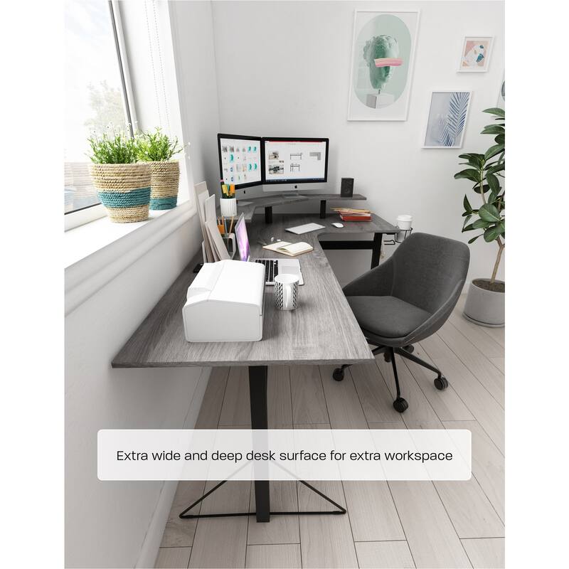 Jamesdar Core Powered L-shaped Computer Gaming Desk with Monitor Stand