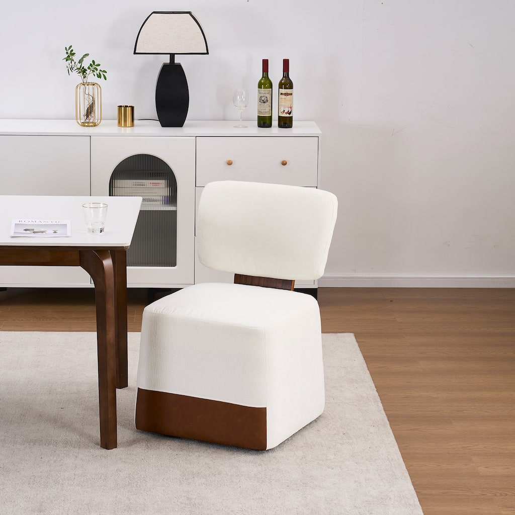 Modern Dining Chair Linen Armless Dining Chair with 4 Casters, for Dining Room, Office and Bedroom, Ivory