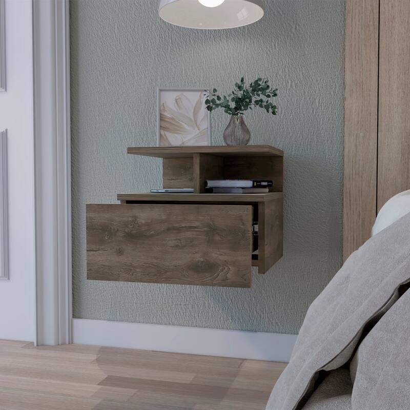 2-Tier Floating Nightstand with Wall-Mounting and Ample Storage