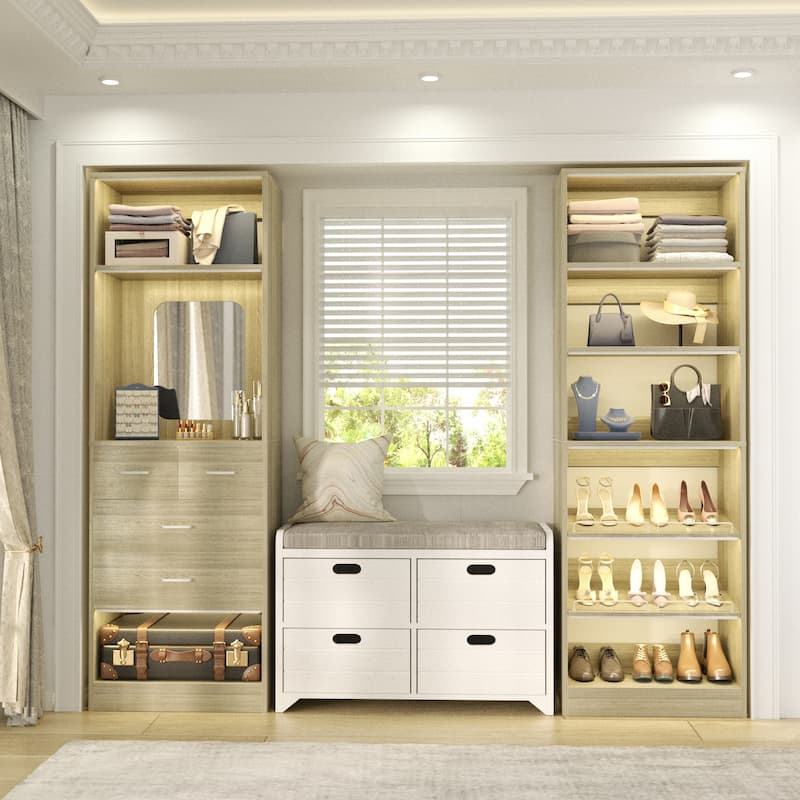 Cimly Set of 2 Freestanding Closet System, 50'' Closet Organizer with Drawers and Shoe Racks for Reach-in/ Walk-in Closet