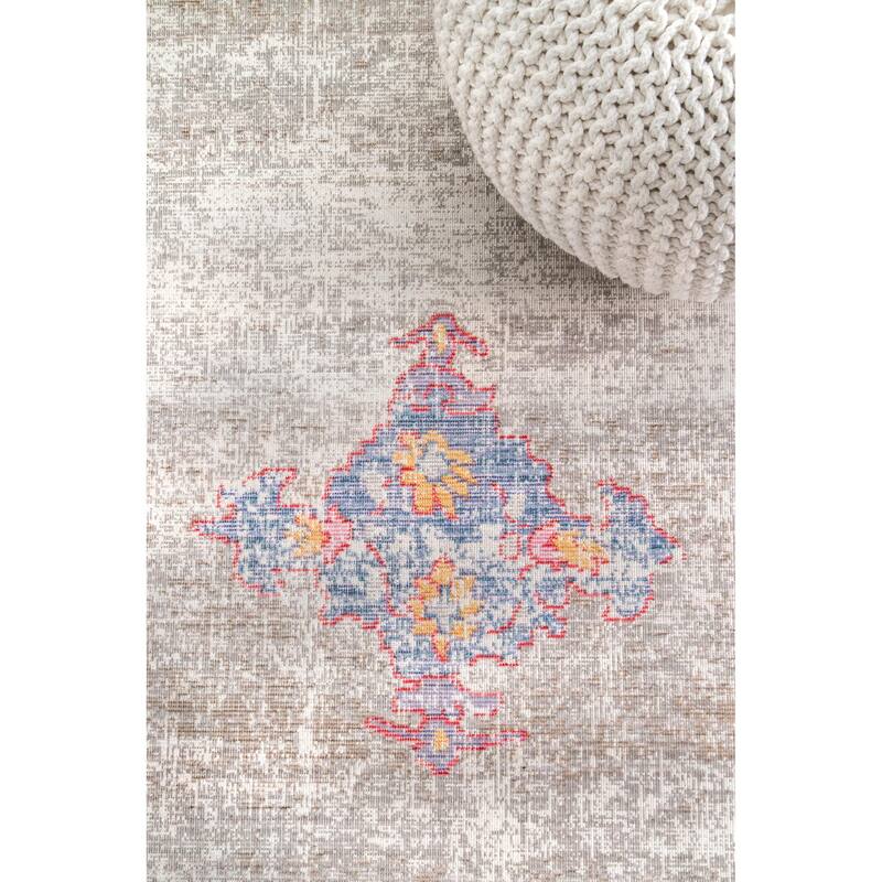 Nuloom Grey Transitional Classical Medallion Fading Folktime Border Area Rug