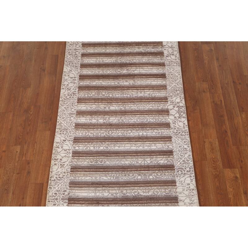 Striped Abstract Modern Accent Rug Hand-Knotted Wool Carpet - 2'9"x 5'0"