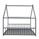 preview thumbnail 3 of 8, Black Full Size Semi-enclosed Metal Playhouse Bed with House Roof