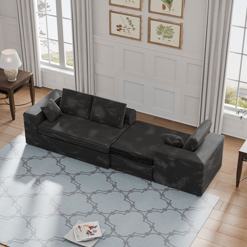 Black 108" Boneless Cloud Couch, Modular L-Shaped Sectional Sofa