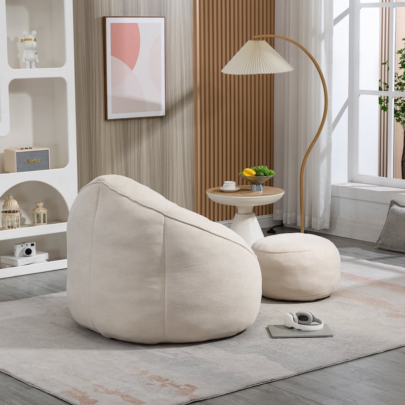 Beige Modern 40" Microfiber Upholstered Accent Chair with Ottoman and Padded Foam Padding Compressed for Living Room