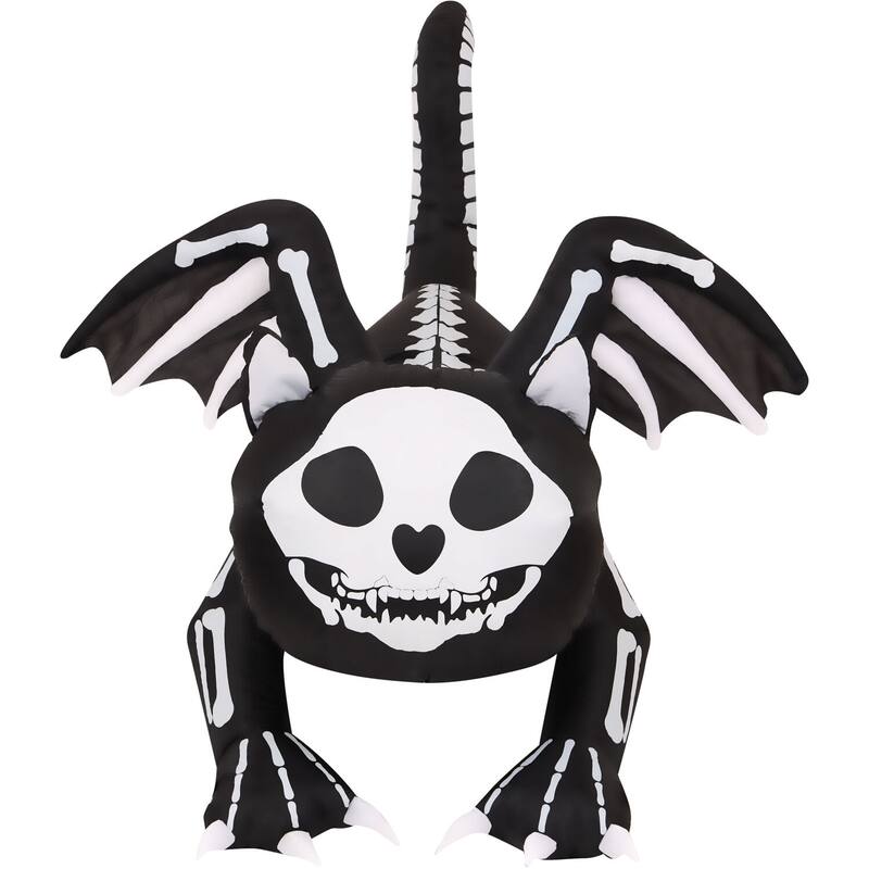 Haunted Hill Farm 5.9-Ft. Wide Prelit Inflatable Skeleton Cat with Wings
