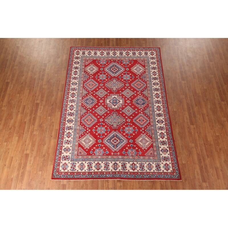Red Traditional Kazak Area Rug Handmade Oriental Wool Carpet - 6'8" x 9'9"