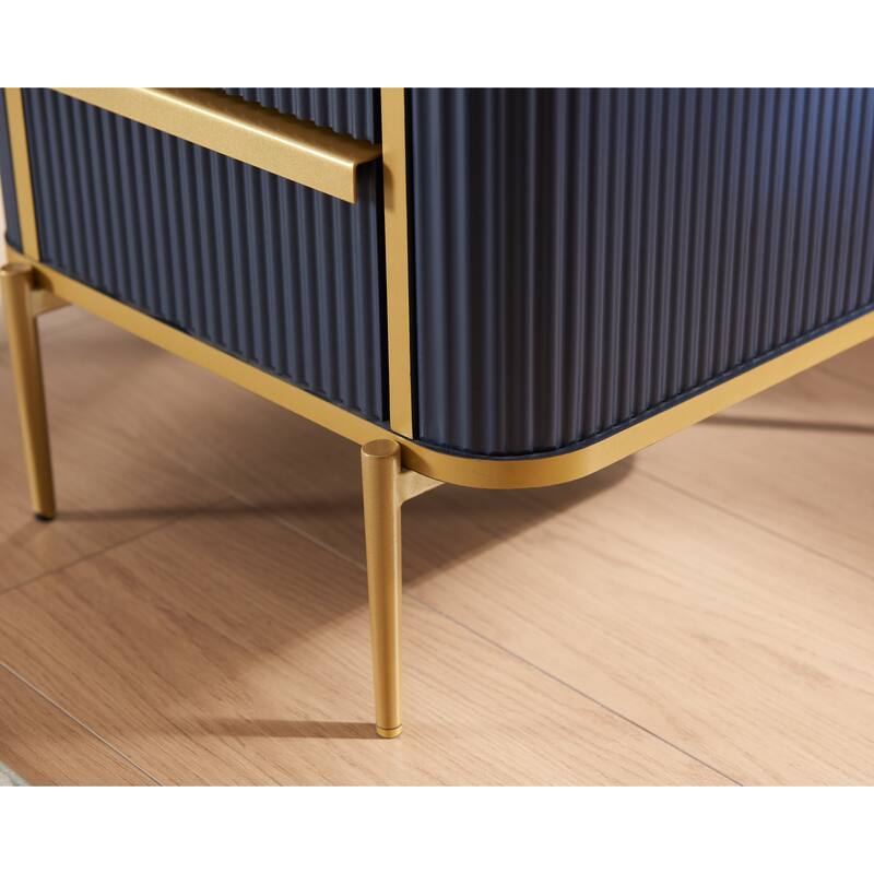 Modern Fluted Nightstand Set of 2 with Charging Station, End table