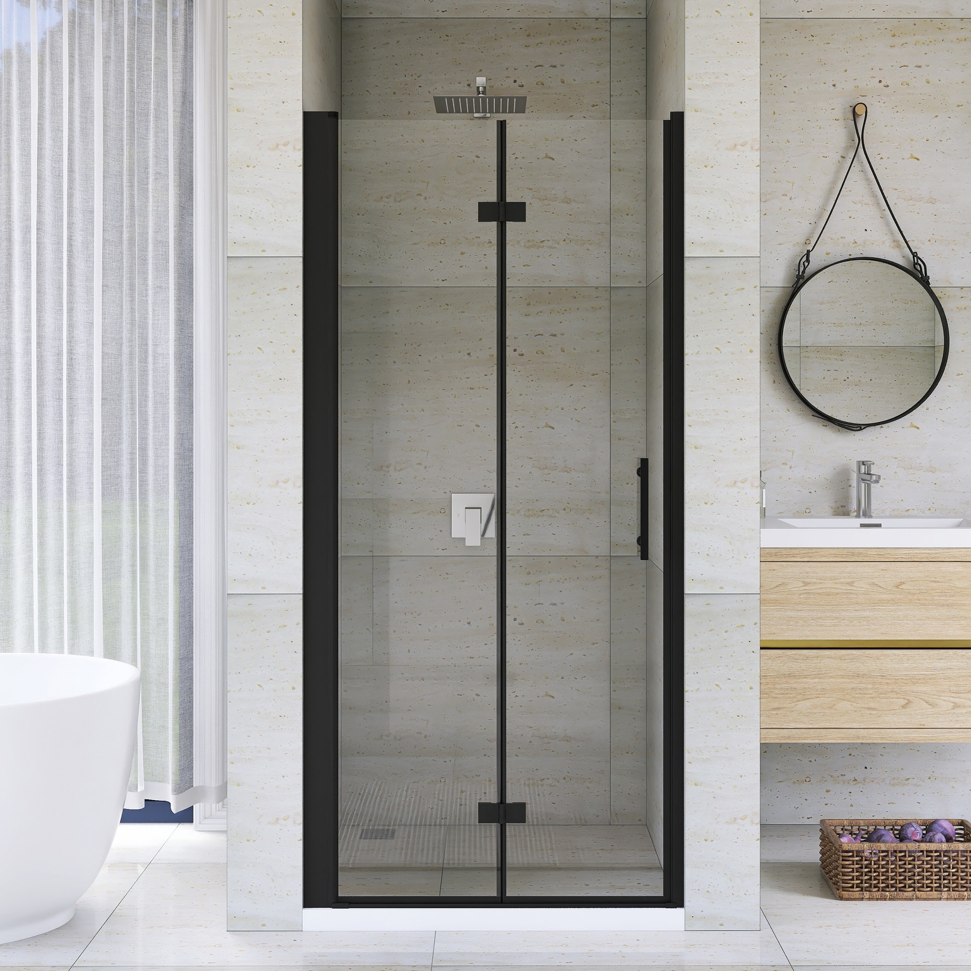 Bifold Framed Shower Door in Matte Black Finish