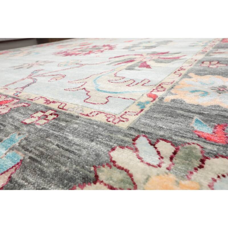 Hand Knotted Trendy Designer Oushak Aqua,Gray Persian Wool Modern & Contemporary Oriental Area Rug (9x12) - 9' 6'' x 12' 2''