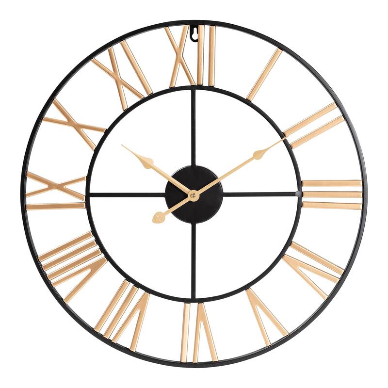 Auden Modern Industrial Two-Tone Black and Gold Metal Wall Clock - Black