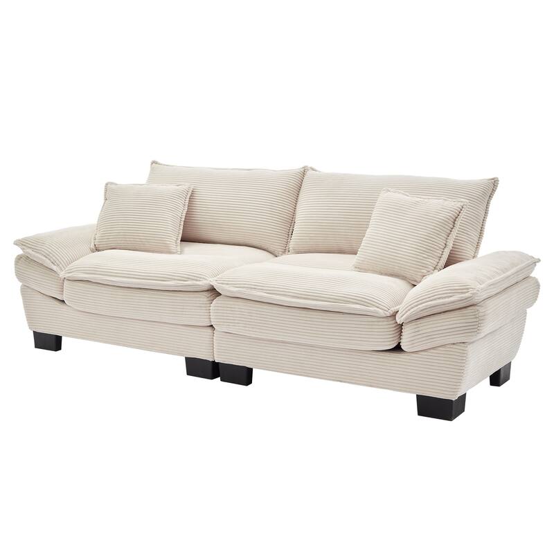 84 Inch Modern Style Sleeper Sofa, Corduroy Upholstered Sofa with Pillows,Deep Seat
