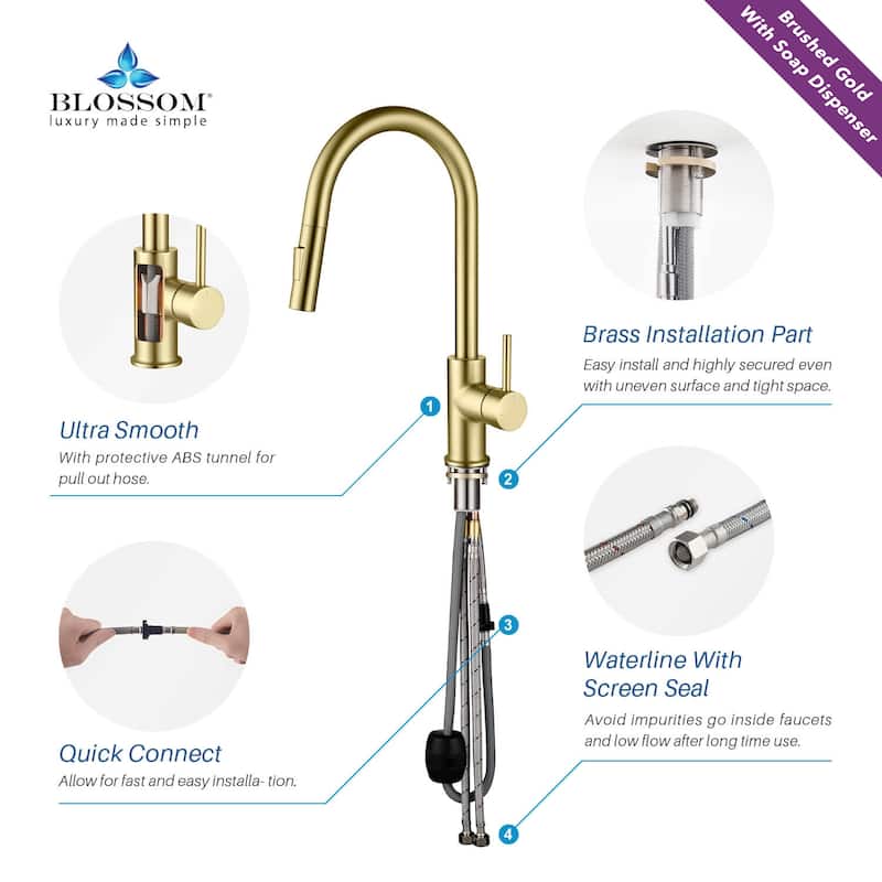 Blossom Solid Pull-Down Kitchen Faucet w/ 360 Swivel, Single Handle