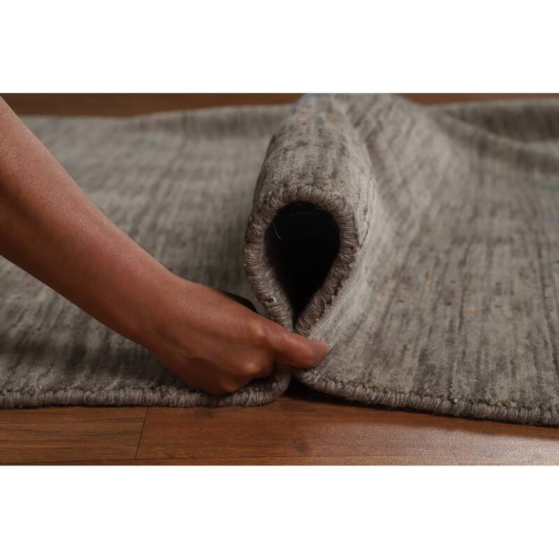 Hand Knotted Oriental 100% Wool Carpet Tribal Stripe Greys & Charcoal Gabbeh Area Rug - 8' 0'' X 5' 4''