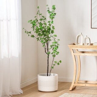 Roomfitters Artificial Green Leaf Tree in Black Pot, Faux Indoor Plant ...