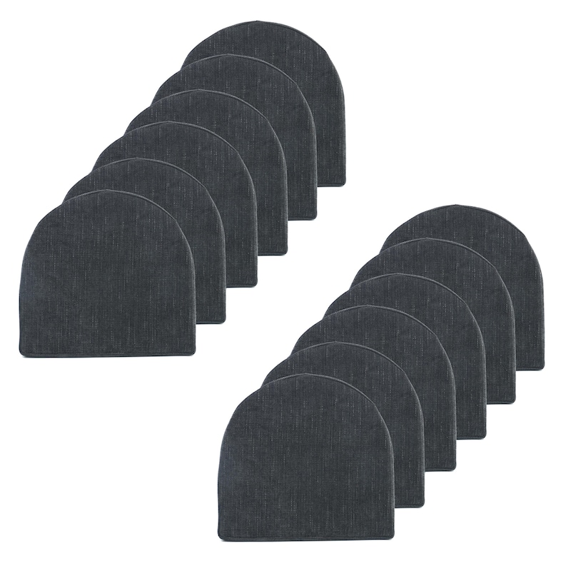 Sweet Home Collection U-Shape Molded Memory Foam Chair Pads With Ties - Black - Set of 12