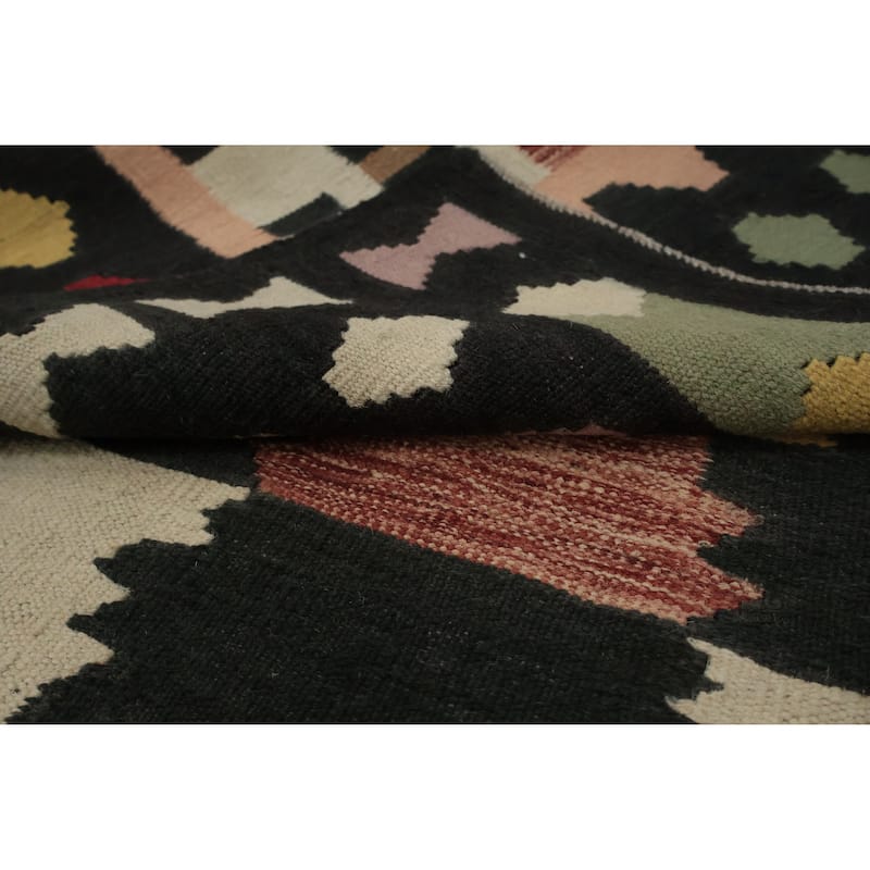 Hand Woven Oriental 100% Wool Carpet Southwestern Tribal Multi-Colored Kilim Runner Rug - 12' 3'' X 4' 4''