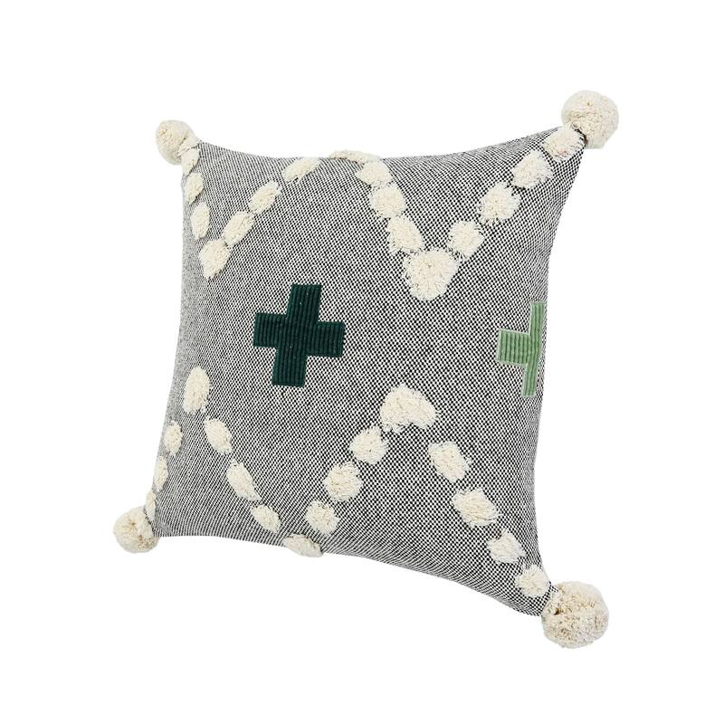 20" Green and Gray Swiss Cross Hand Loomed Square Throw Pillow