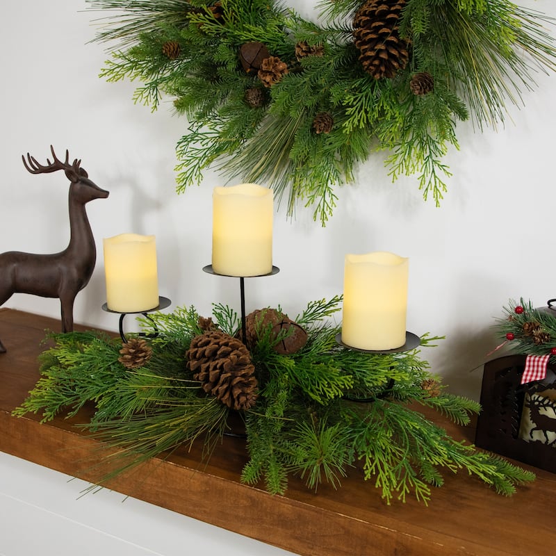 Real Touch™️ Jingle Bell and Pine Cones Christmas Pillar Candle Holder - 30"