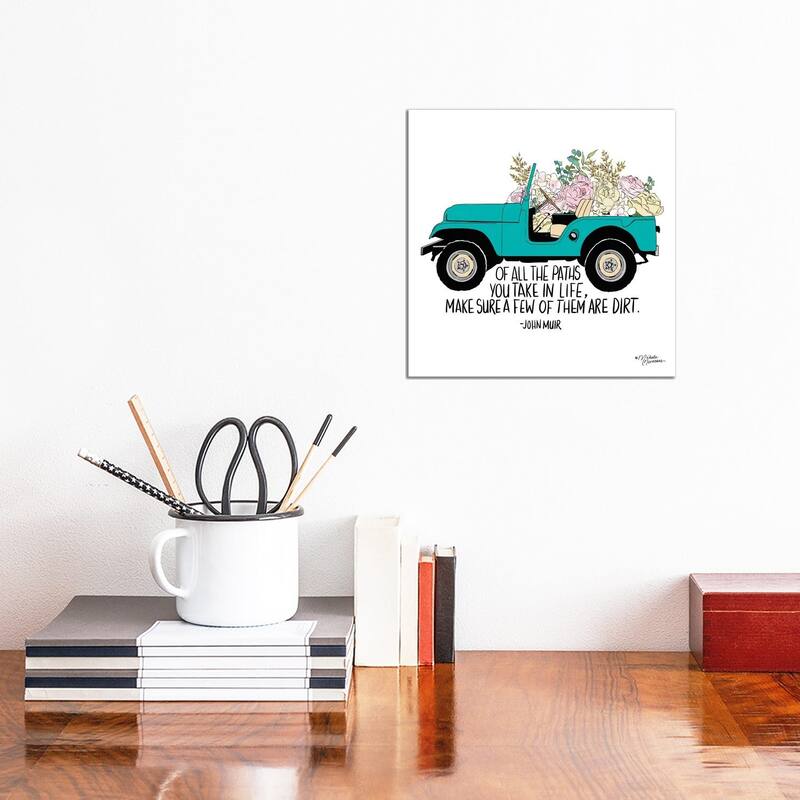 iCanvas "Floral Jeep" by Michele Norman Canvas Print - 12x12x0.75