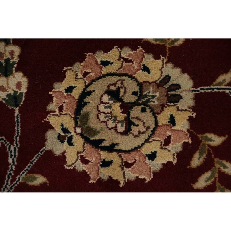 Hand Knotted Oriental 100% Wool Carpet Traditional Floral Red Aubusson Area Rug - 14' 0'' X 9' 10''