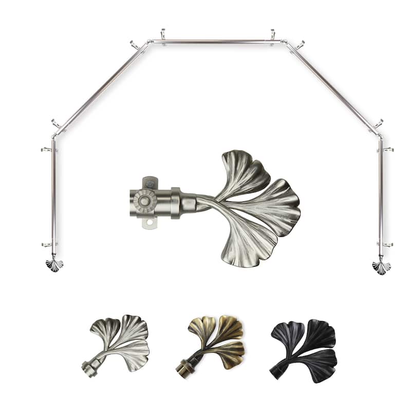 Bay Window Curtain Rod 5-Sided Antique Brass Single Rod Corner Drapery Hardware - M