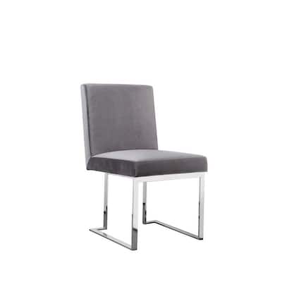 Silver/Gray Velvet Upholstered Metal Frame Dining Chair, Set of 2, Sturdy Dining Chair for Dining Rooms - 17.5