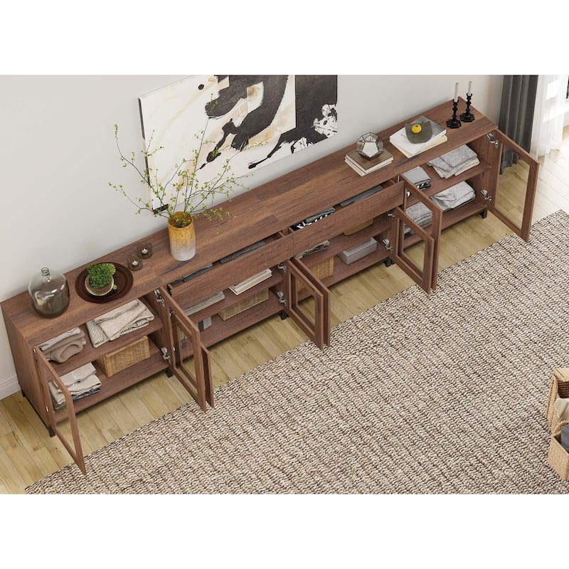 4-in-1 TV Stand for 120" TVs, Modern Console with Glass Doors & 2 Drawers